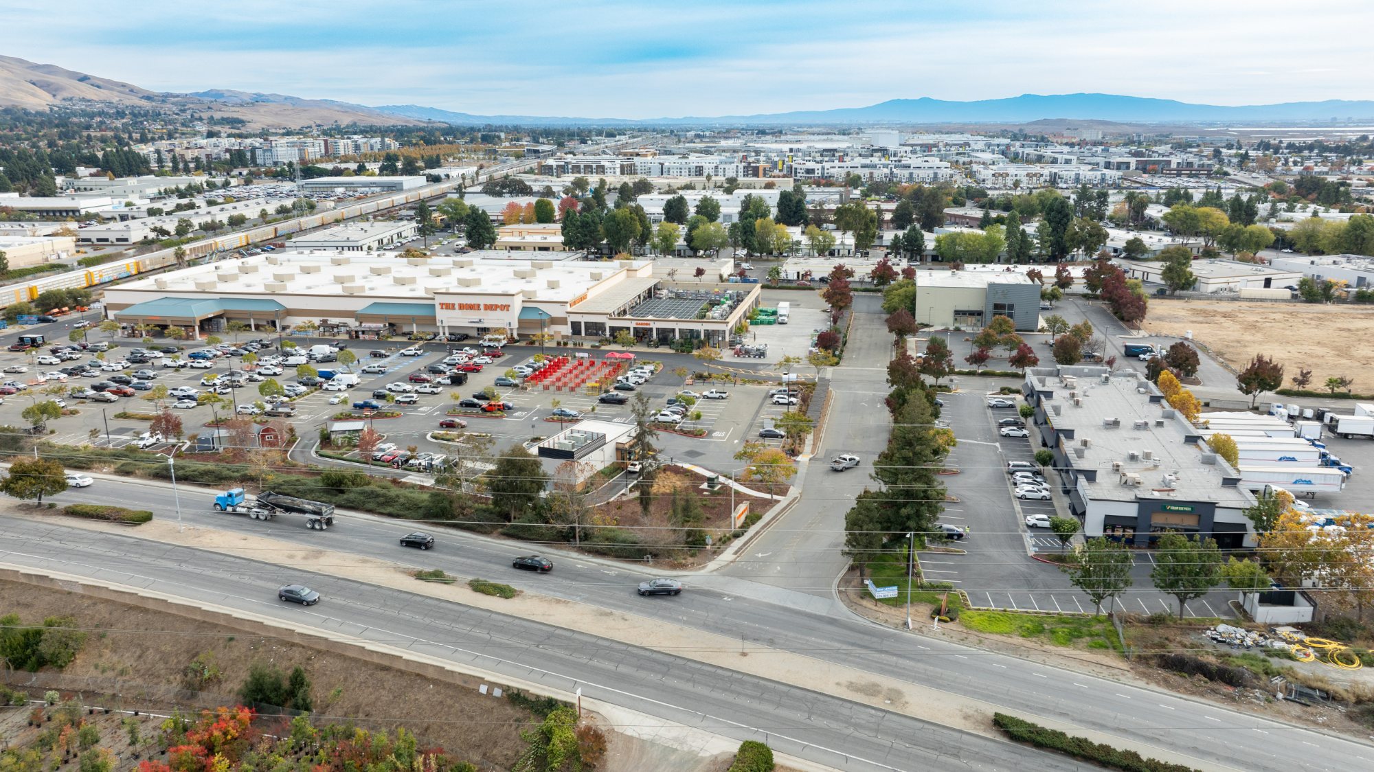 Home Depot anchor and the East Bay hills beside Hugo Terrace